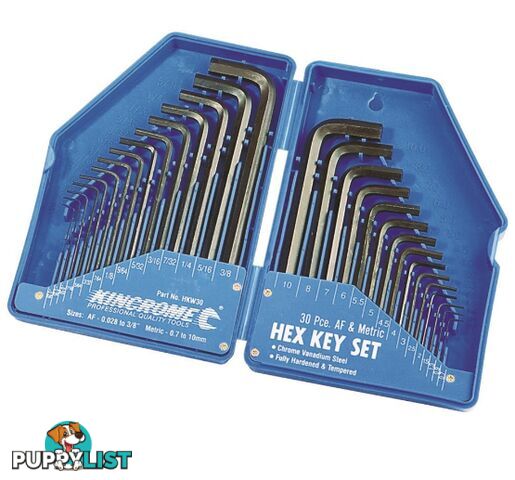 Hex Key Wrench Set 30 Piece Imperial & Metric Kincrome HKW30