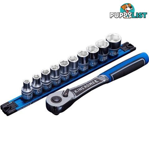 Lok-Onâ¢ Socket Set Twist-Lock Rail 11 Piece 1/2 Drive - Metric K27044 Kincrome