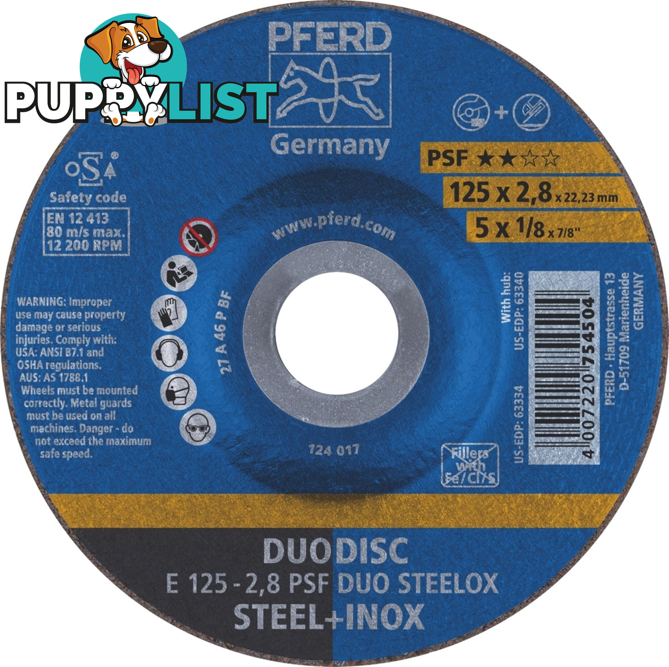 Duodisc Cut-Off & Grind Wheel Inox / Steel 25mm x 2.8mm Pferd 62012620 Each