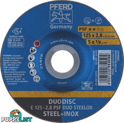 Duodisc Cut-Off & Grind Wheel Inox / Steel 25mm x 2.8mm Pferd 62012620 Each