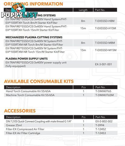 Plasma Cutter 55SD With 15 Metres Hand Held Torch Ex-Trafire EX55SD-H15M