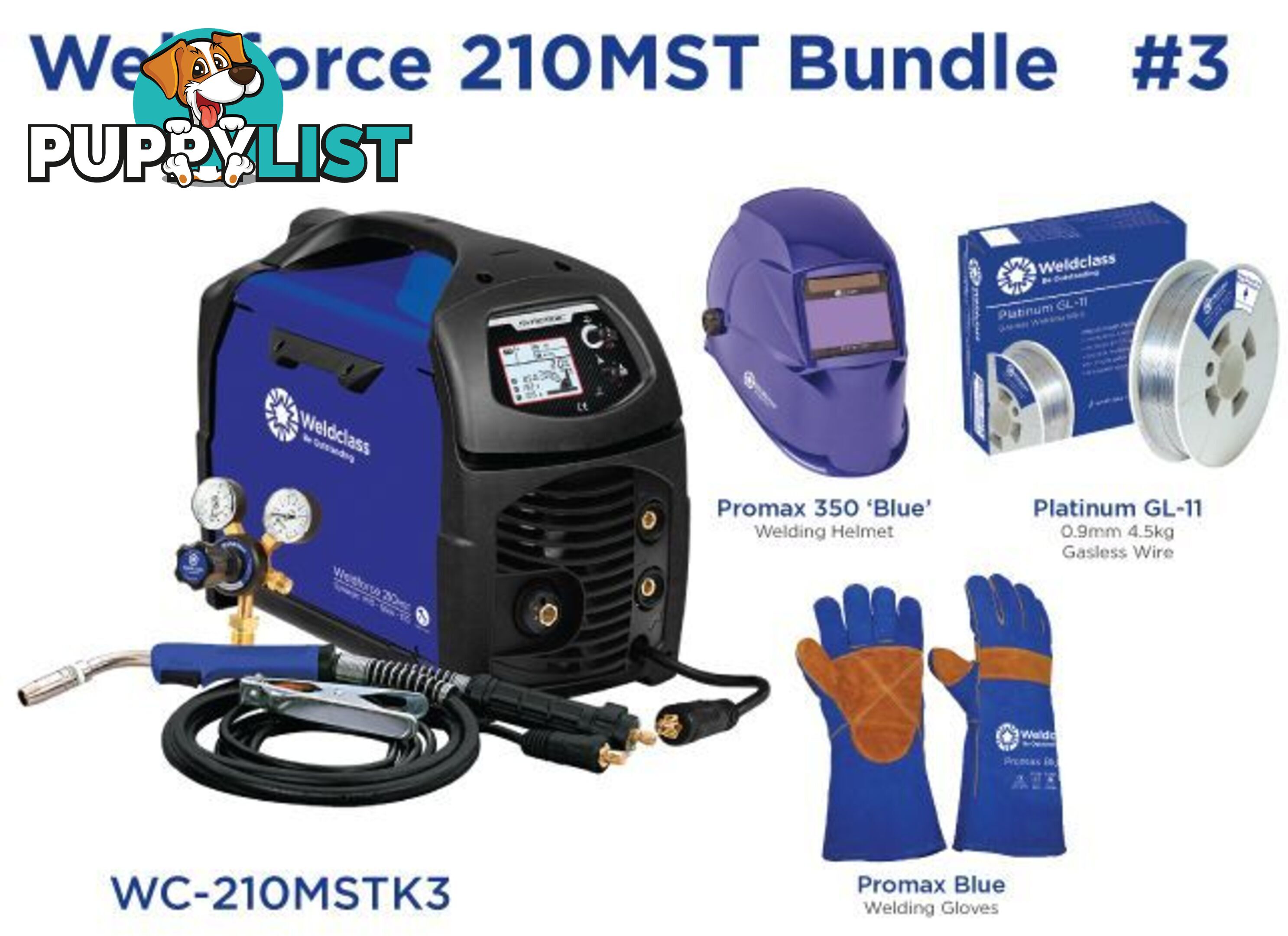 WELDFORCE 210MST MIG / STICK/ TIG Welder Bundle Weldclass WC-210MSTK3