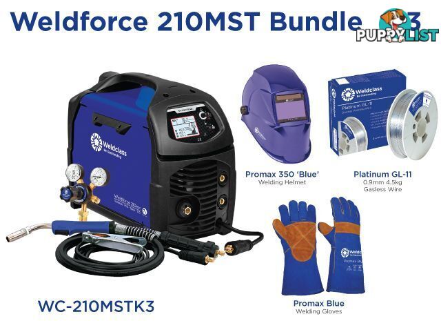 WELDFORCE 210MST MIG / STICK/ TIG Welder Bundle Weldclass WC-210MSTK3