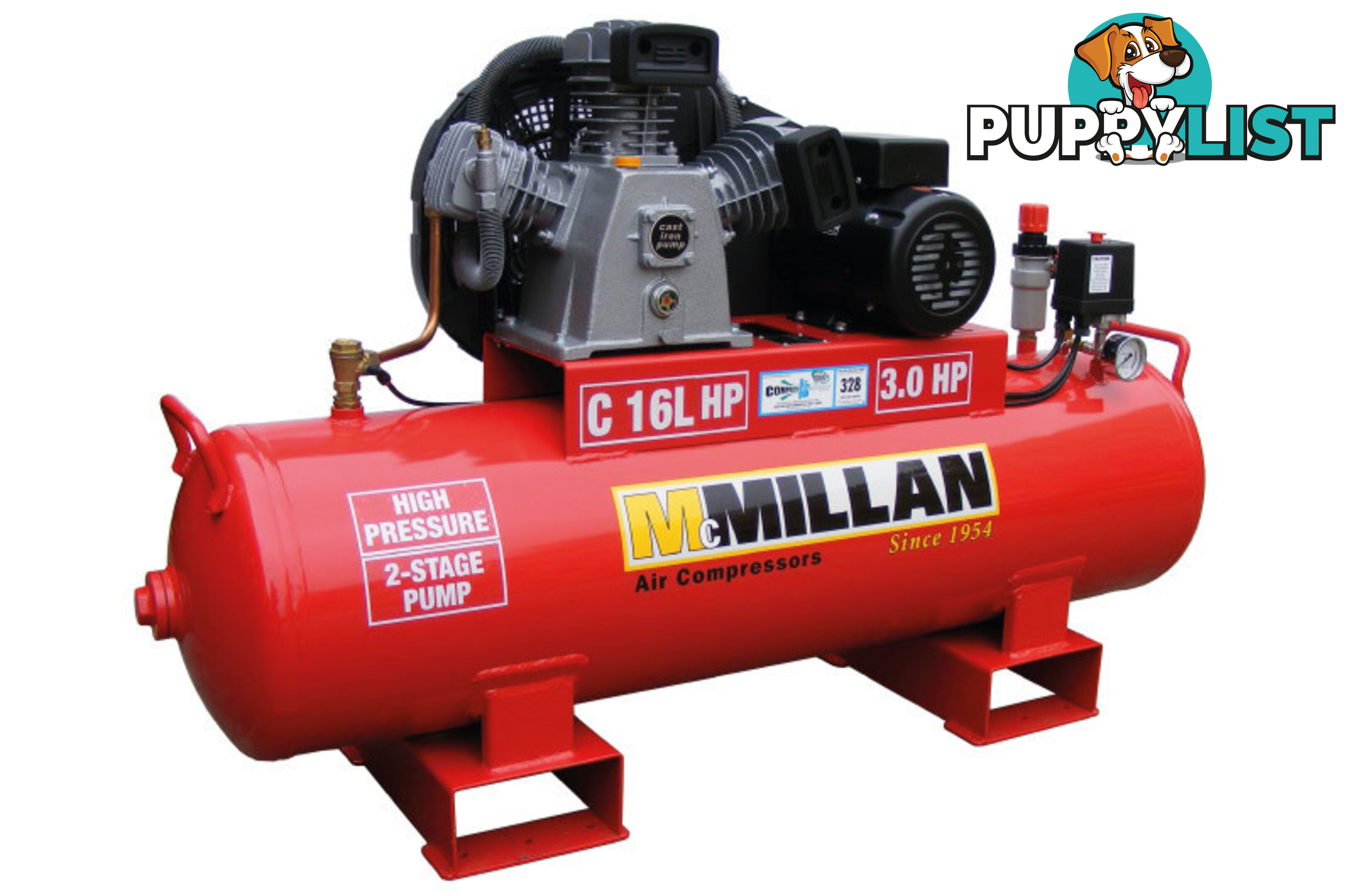 C16L McMillan 16CFM 240V Compressor on 125L Tank