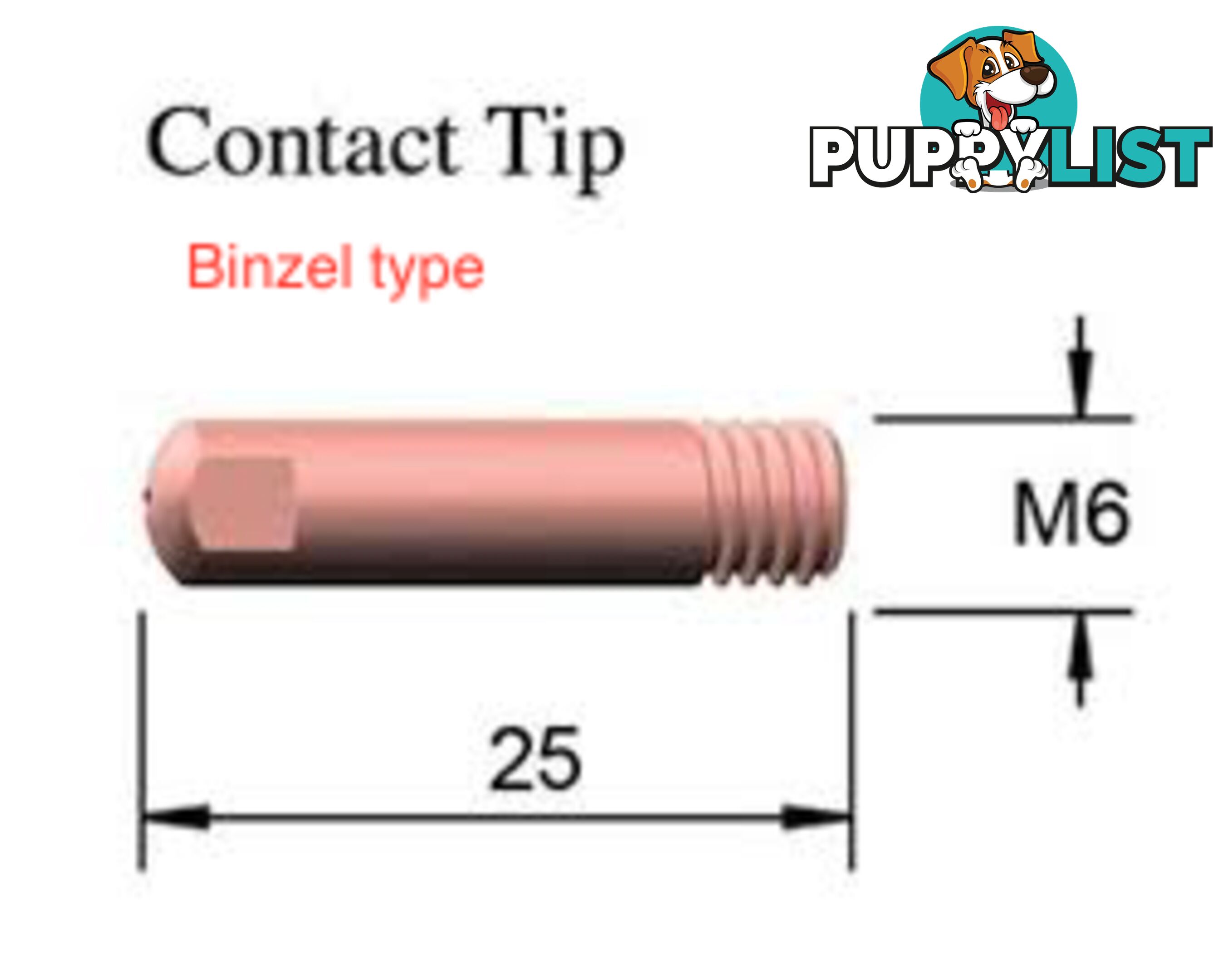 Contact Tips M6 6mm Dia Binzel Style