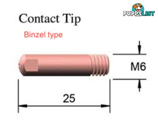 Contact Tips M6 6mm Dia Binzel Style