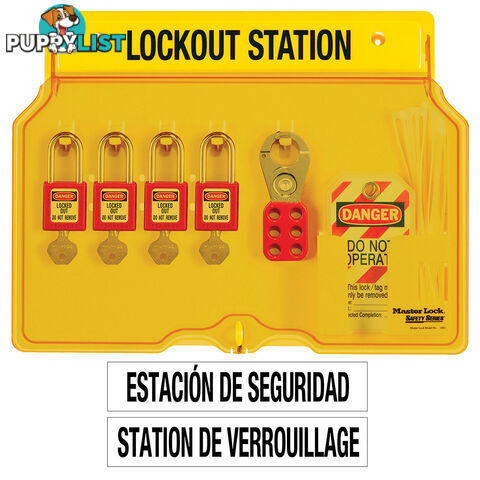 4-Lock Covered Station with 410RED Zenexâ¢ Thermoplastic Padlocks Masterlock 1482BP410