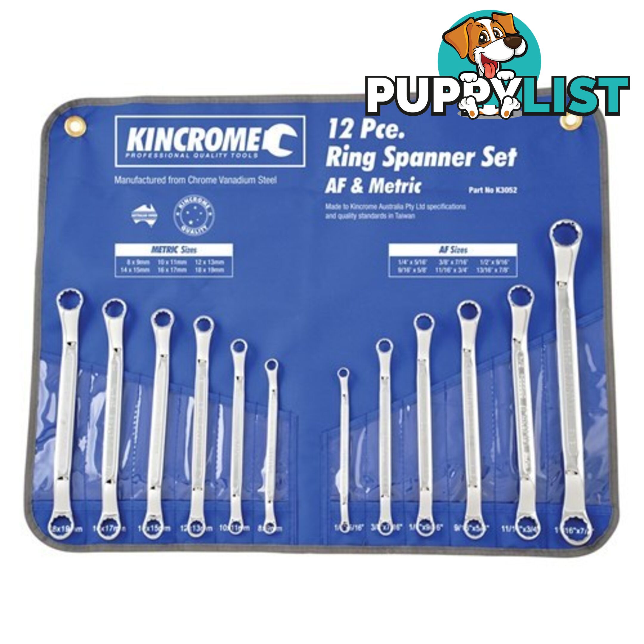 Ring Spanner Set 12 Piece Imperial & Metric Kincrome K3052