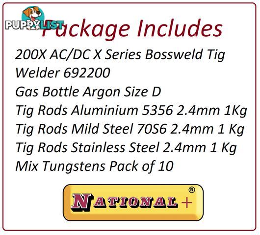 200X AC/DC Bossweld Tig Welder Package Deal 6 Piece