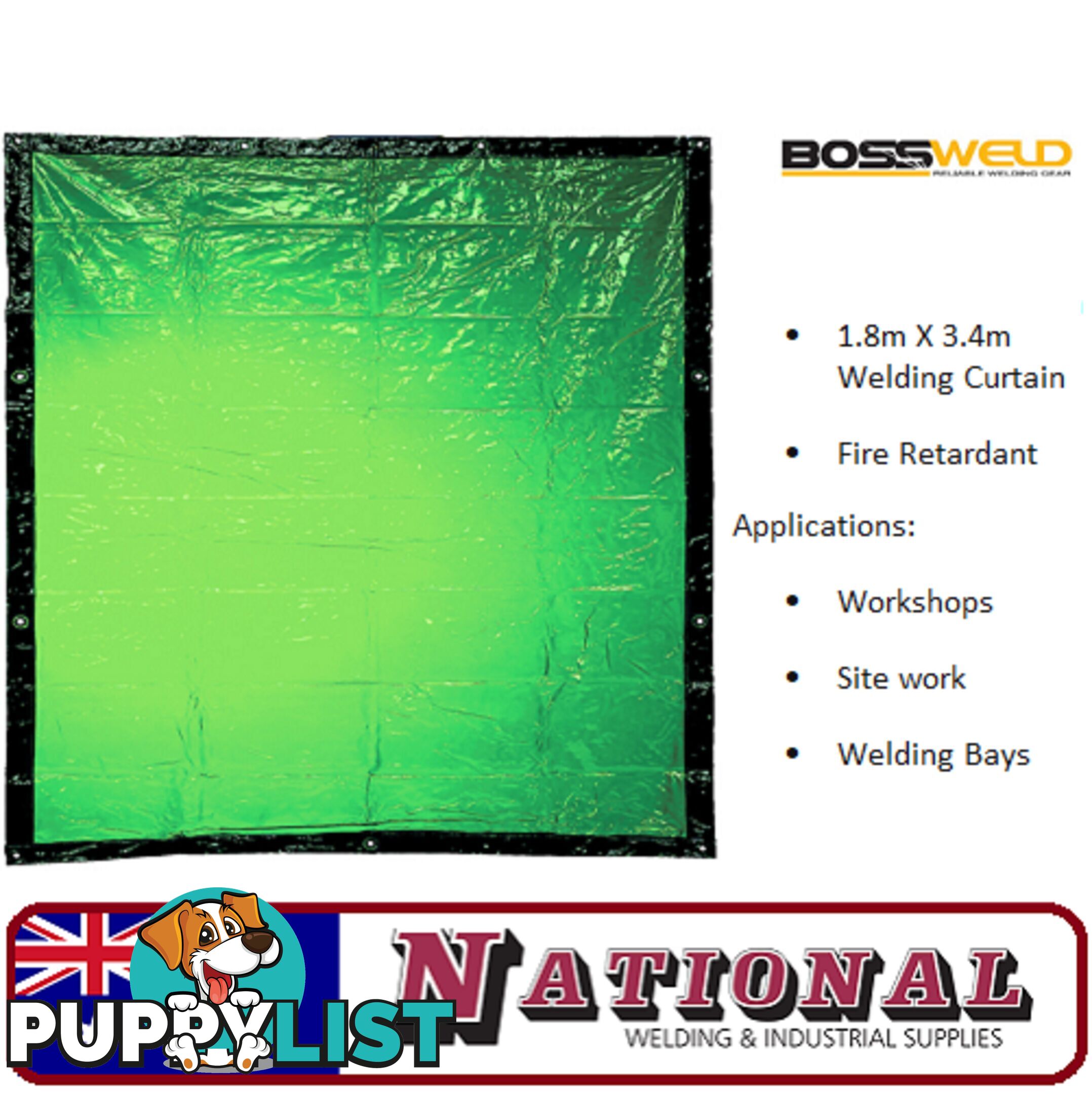 Welding Curtain / Screen 1.8 Metres X 3.4 Metres Green 700104