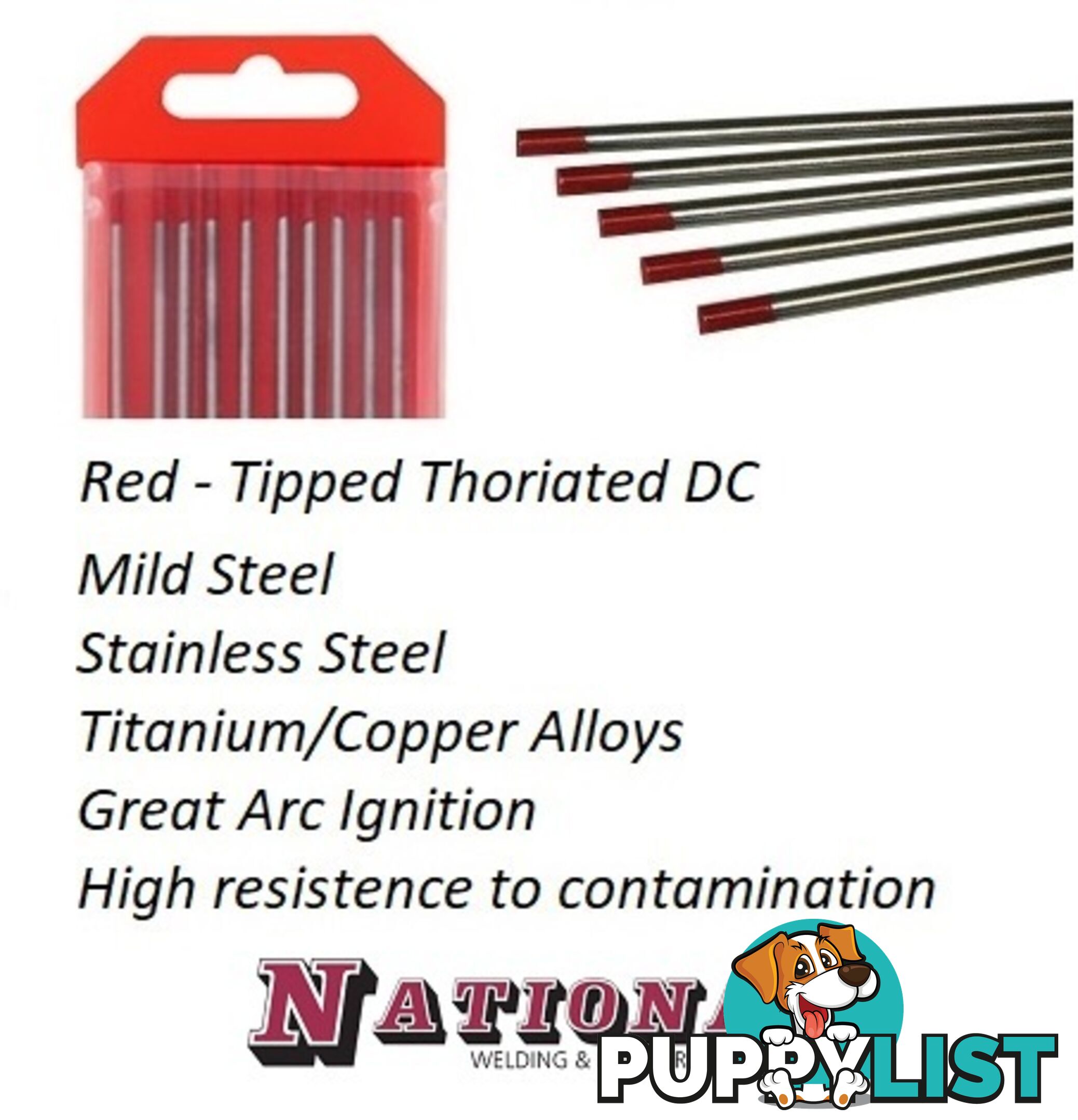 1.6mm 2% Thoriated Tig Tungsten Electrodes Pack of 10 T16TH