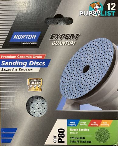 Sanding Disc 125mm UHD Expert Quantum Rough Sanding P80 grit Norton 66261113985 (Pkt:12)