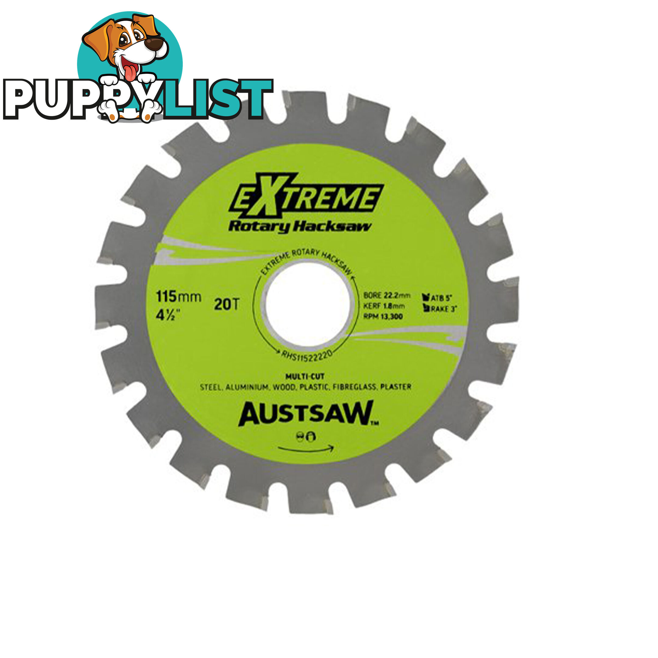 Austsaw - 115mm (4.5in) Rotary Hacksaw Blade - 22.2mm Bore - 20 Teeth RHS11522220