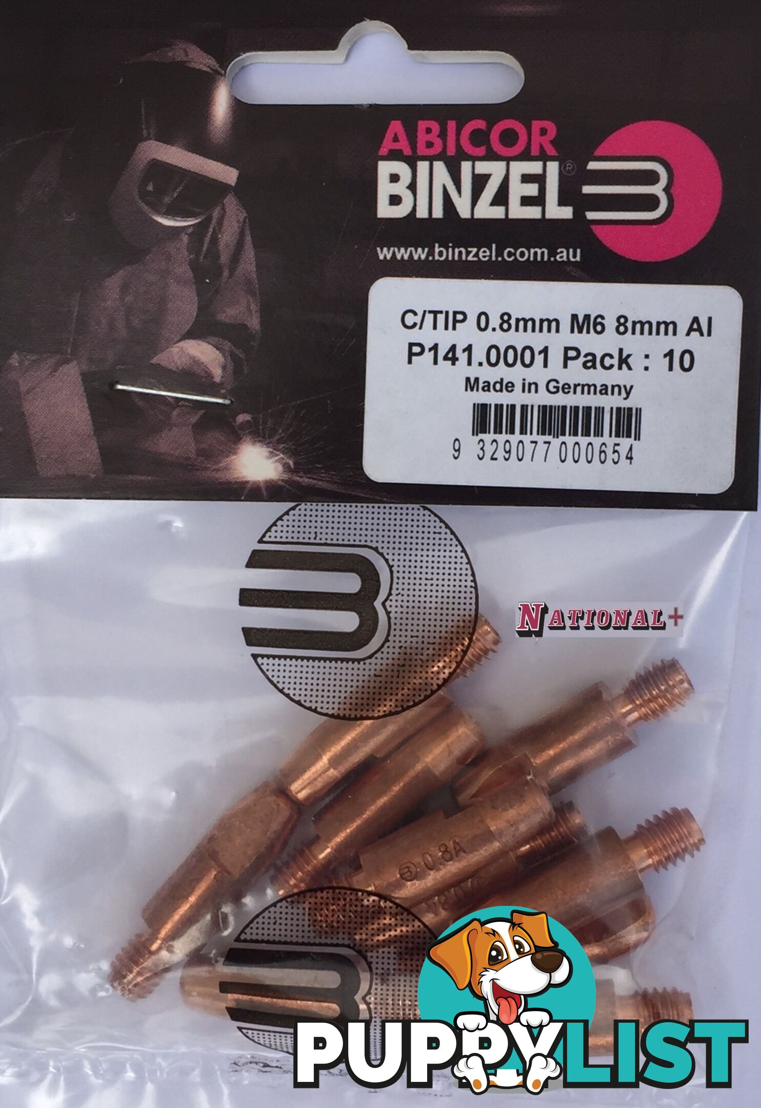 0.9mm Aluminium M6 8mm 28mm Binzel contact tip Pk:10 P141.0004