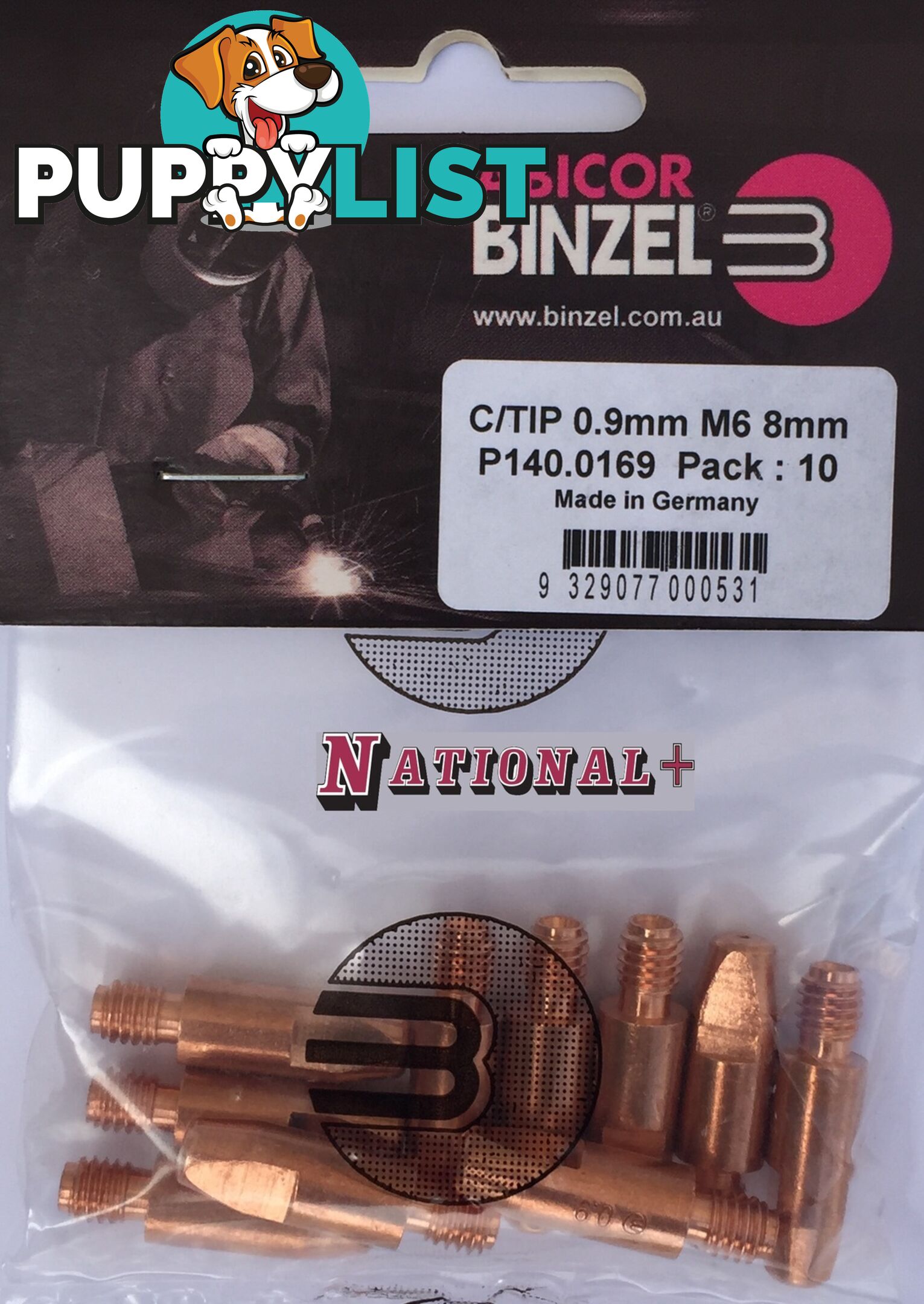 0.9mm Aluminium M6 8mm 28mm Binzel contact tip Pk:10 P141.0004