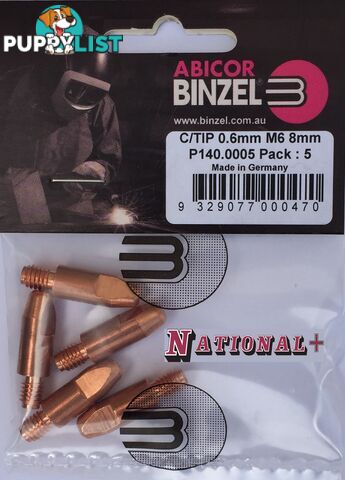 0.9mm Aluminium M6 8mm 28mm Binzel contact tip Pk:10 P141.0004