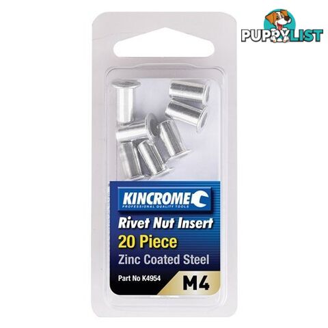 Rivet Nut Insert M4 (Zinc Coated Steel) - 20 Pack Kincrome K4954