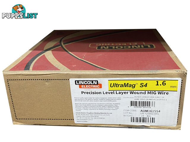 1.6mm Ultramag S4 Mild Steel MIG Welding Wire 300mm 15KG Lincoln AUM1615S4