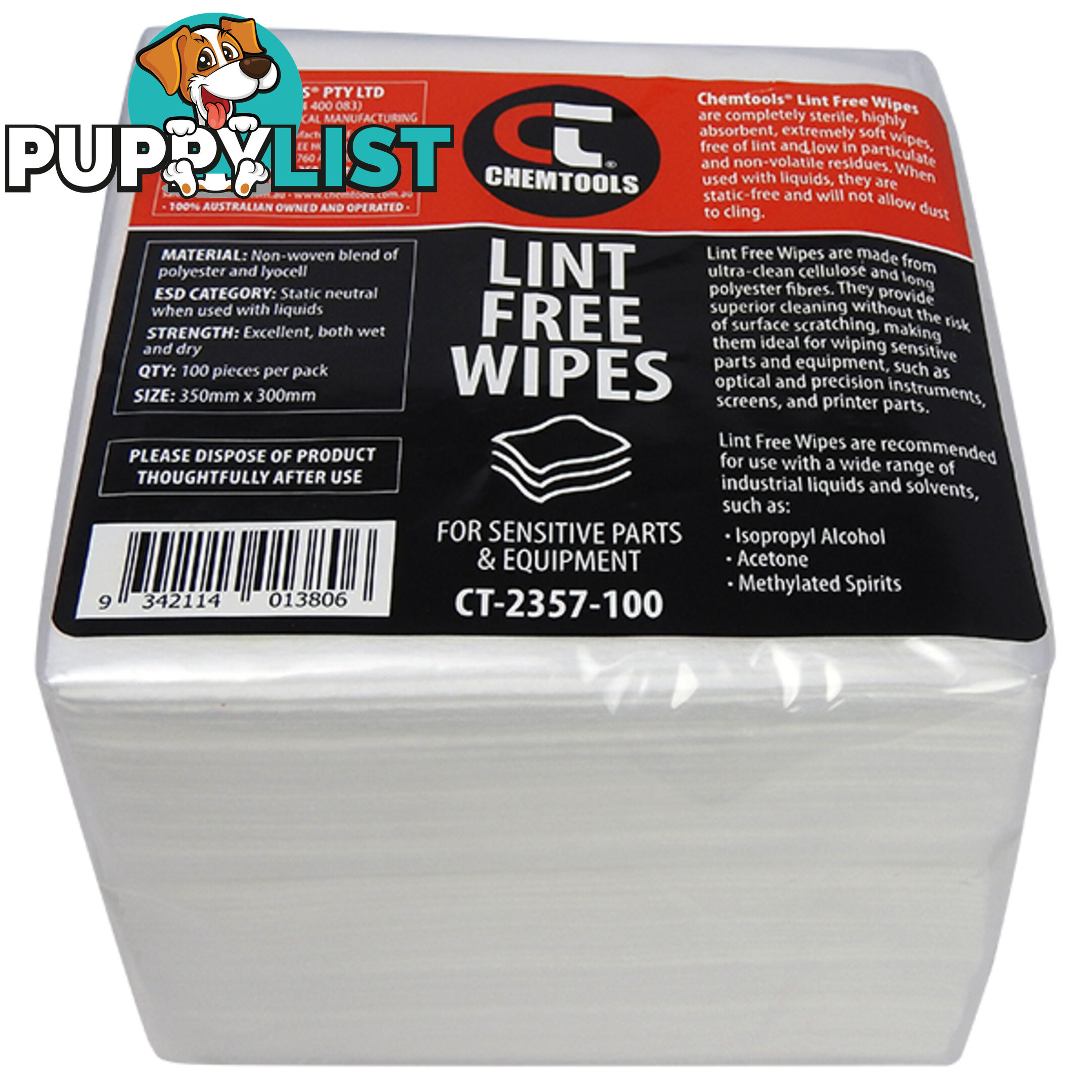 Lint Free Wipes 350mm x 300mm 100 pack Chemtools CT-2357-100