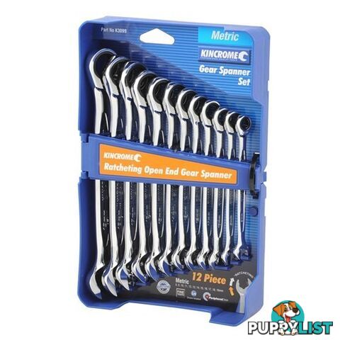 Ratcheting Open End Gear Spanner Set 12 Piece Metric Kincrome K3099