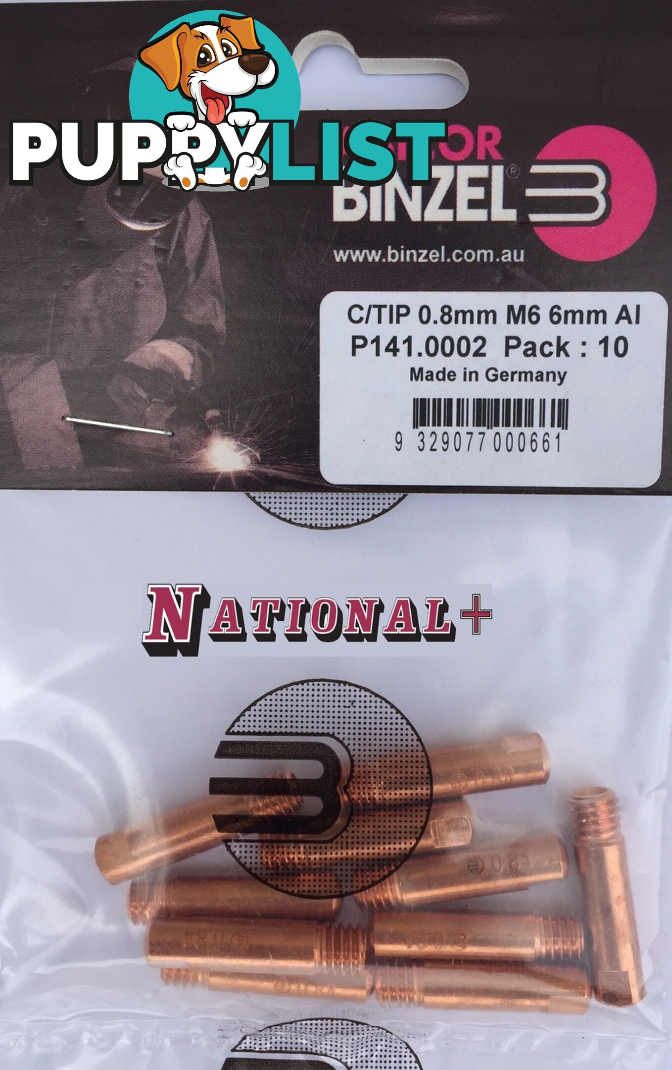 1.0mm Aluminium M6 6mm 25mm Binzel contact tip Pk:10 P141.0007