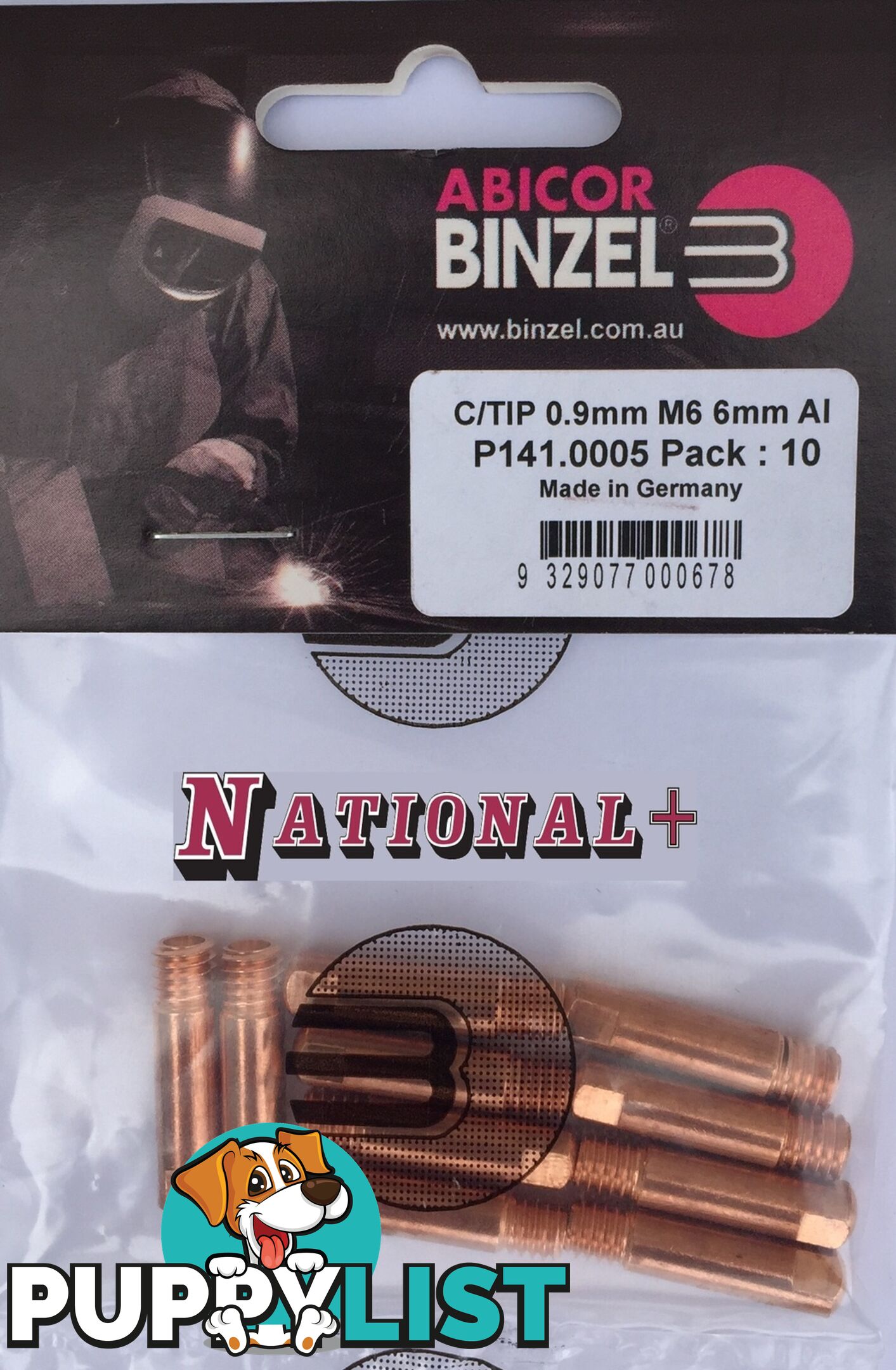 1.0mm Aluminium M6 6mm 25mm Binzel contact tip Pk:10 P141.0007