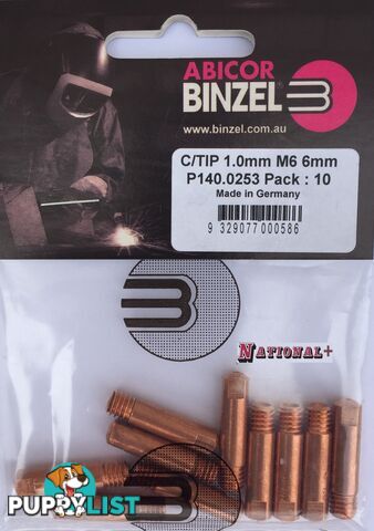 1.0mm Aluminium M6 6mm 25mm Binzel contact tip Pk:10 P141.0007