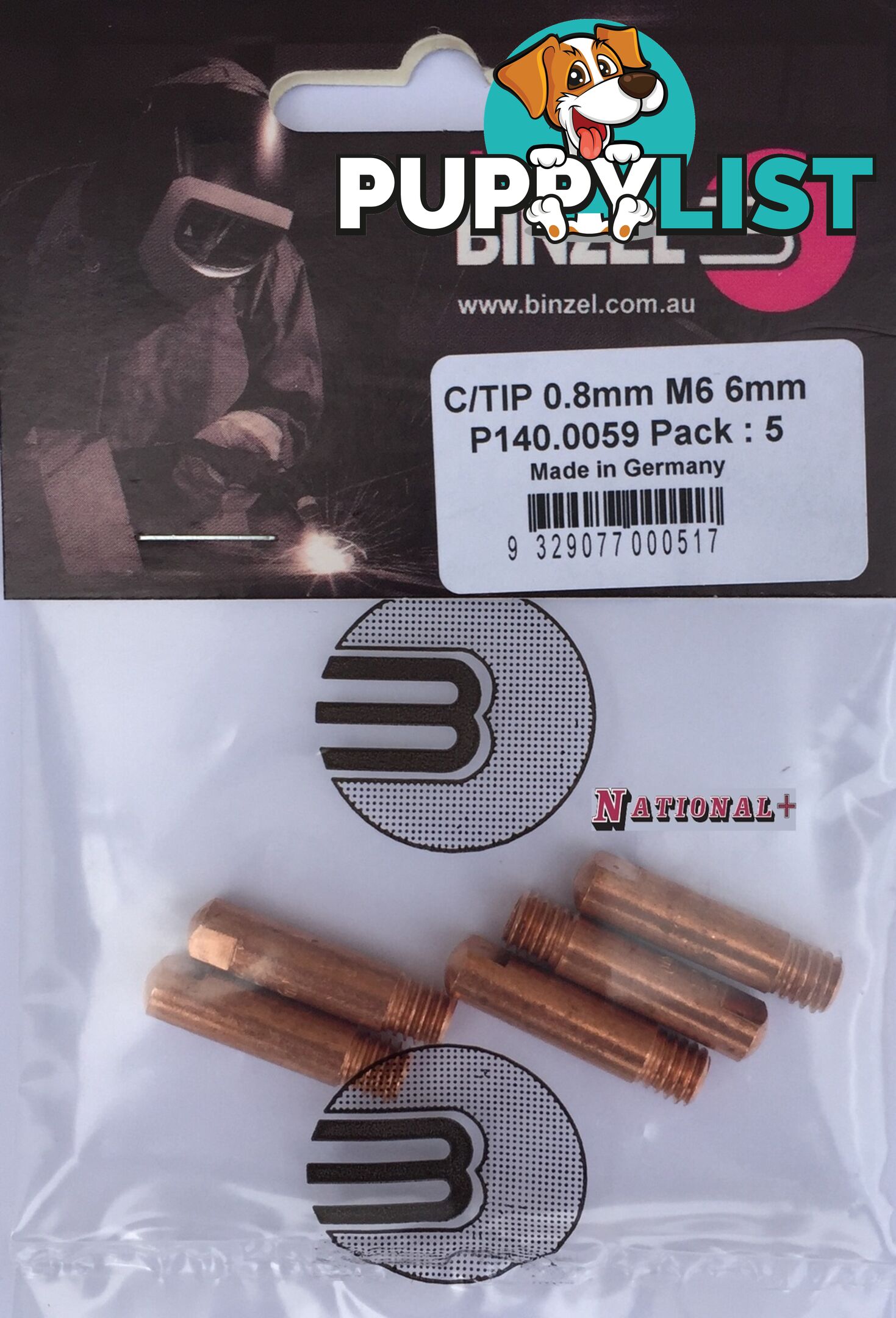 1.0mm Aluminium M6 6mm 25mm Binzel contact tip Pk:10 P141.0007