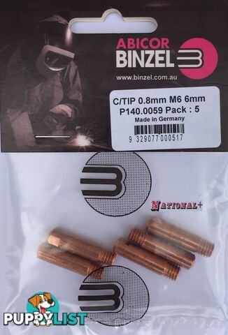 1.0mm Aluminium M6 6mm 25mm Binzel contact tip Pk:10 P141.0007