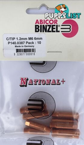 1.0mm Aluminium M6 6mm 25mm Binzel contact tip Pk:10 P141.0007