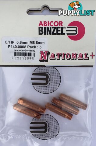 1.0mm Aluminium M6 6mm 25mm Binzel contact tip Pk:10 P141.0007