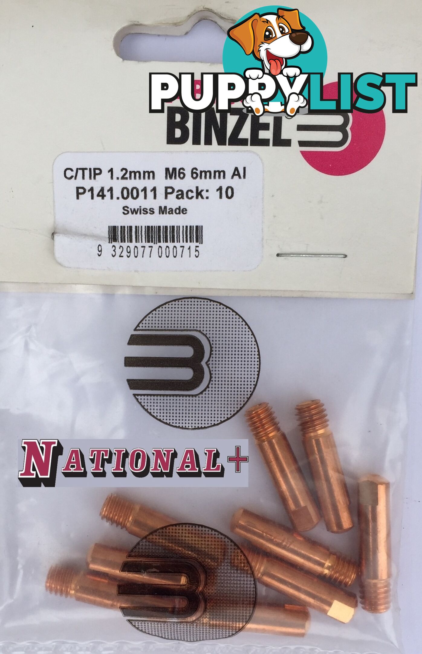 1.0mm Aluminium M6 6mm 25mm Binzel contact tip Pk:10 P141.0007