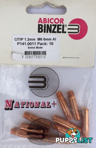 1.0mm Aluminium M6 6mm 25mm Binzel contact tip Pk:10 P141.0007