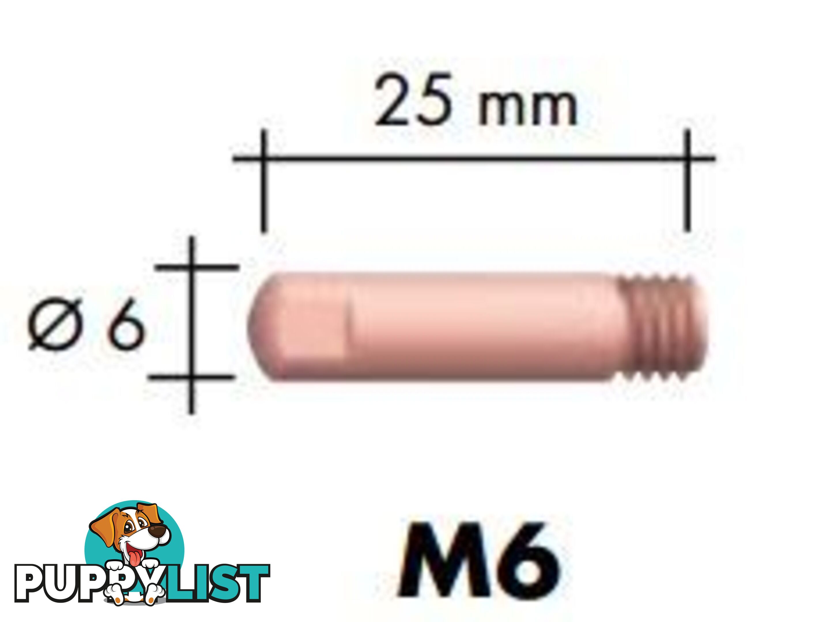 1.0mm Aluminium M6 6mm 25mm Binzel contact tip Pk:10 P141.0007