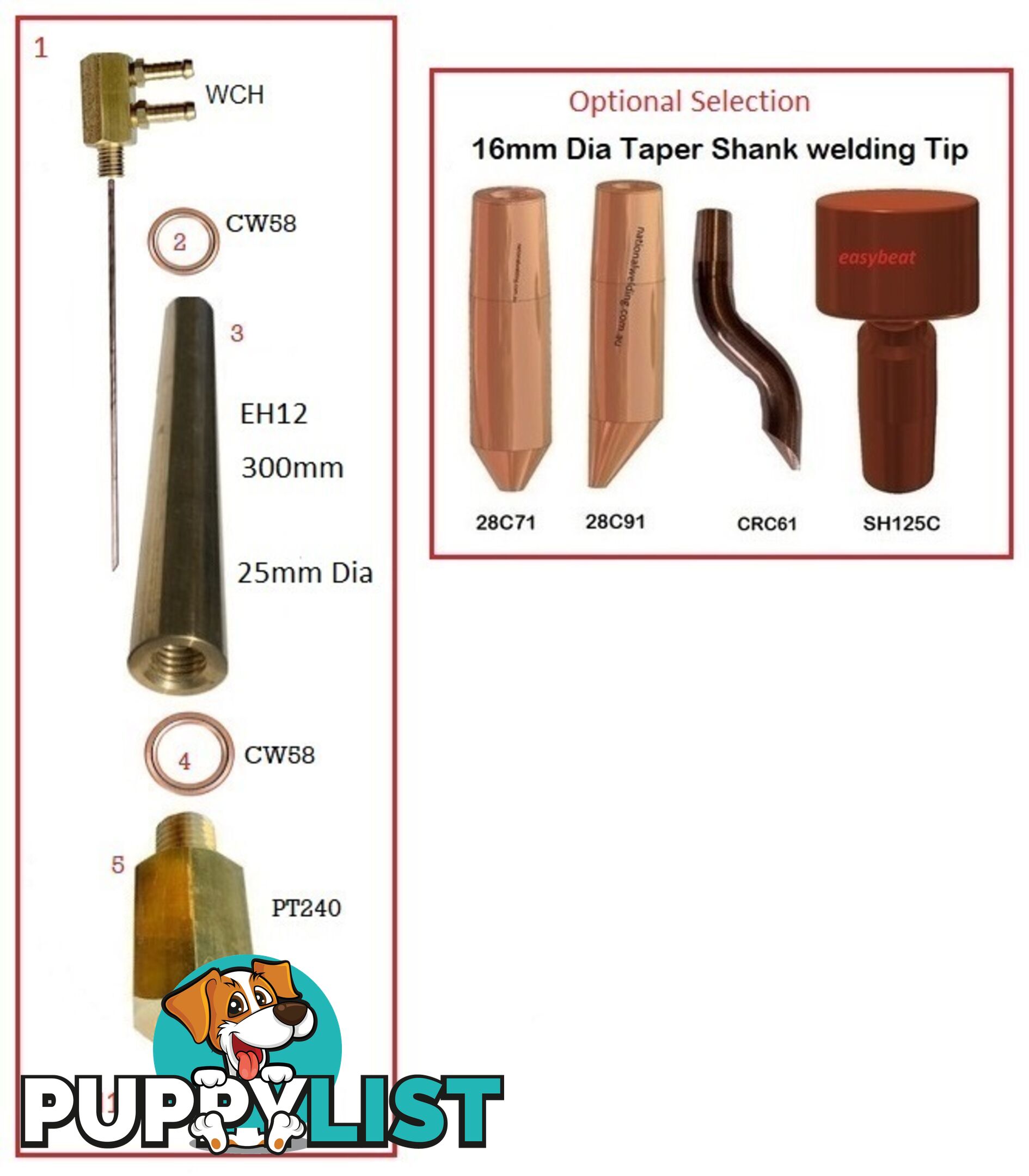 Spot Welder Tip Holder Kit EH12 25 x 300mm