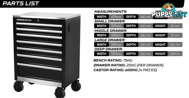 Trade Centre Tool Trolley 7 Drawer (Trolley Only) Kincrome K7367