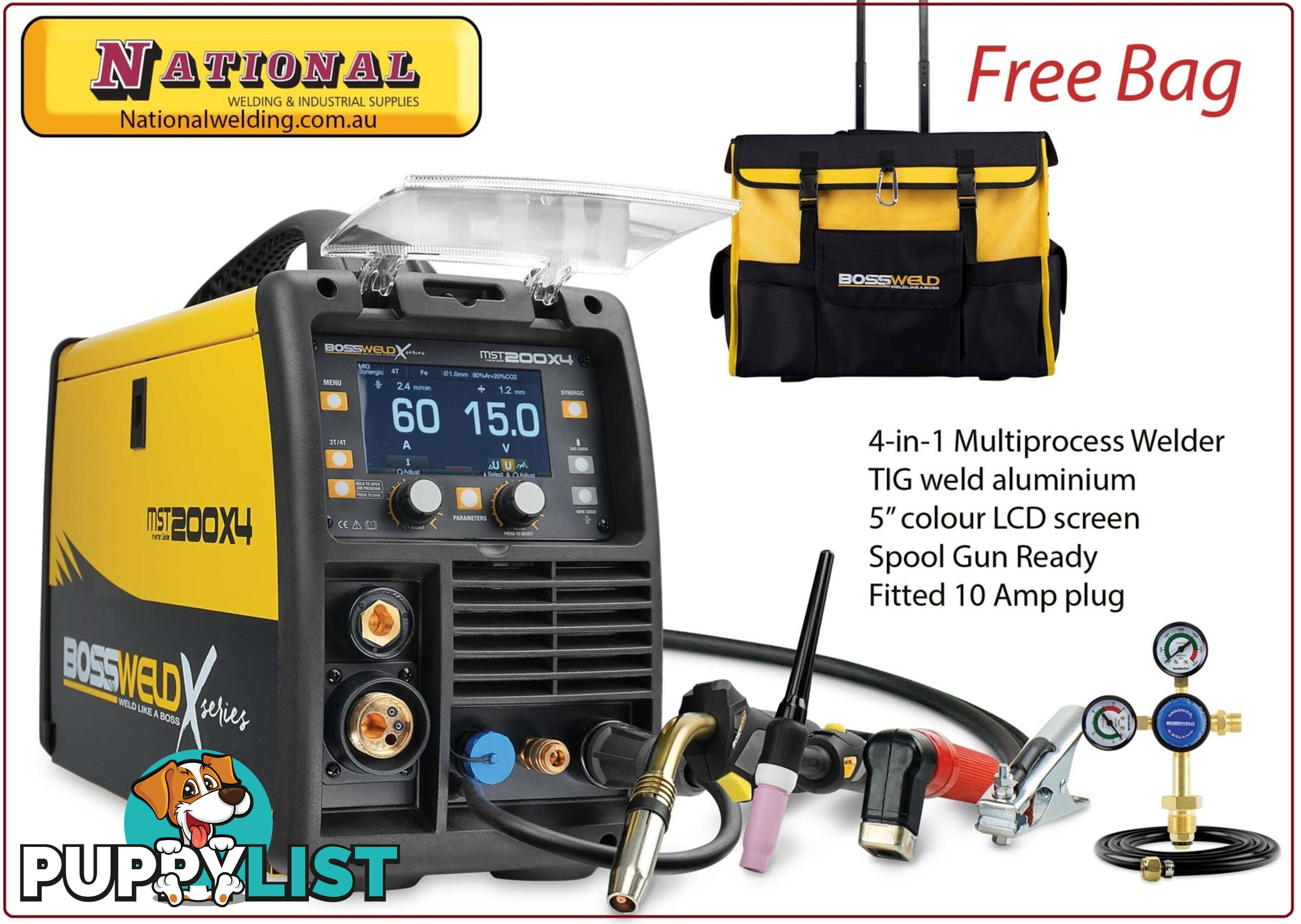 Multi Process 4 IN 1 Welder 240V 10 Amps Bonus Welder's Roller Bag MST 2000X4 Bossweld 699104_Bag