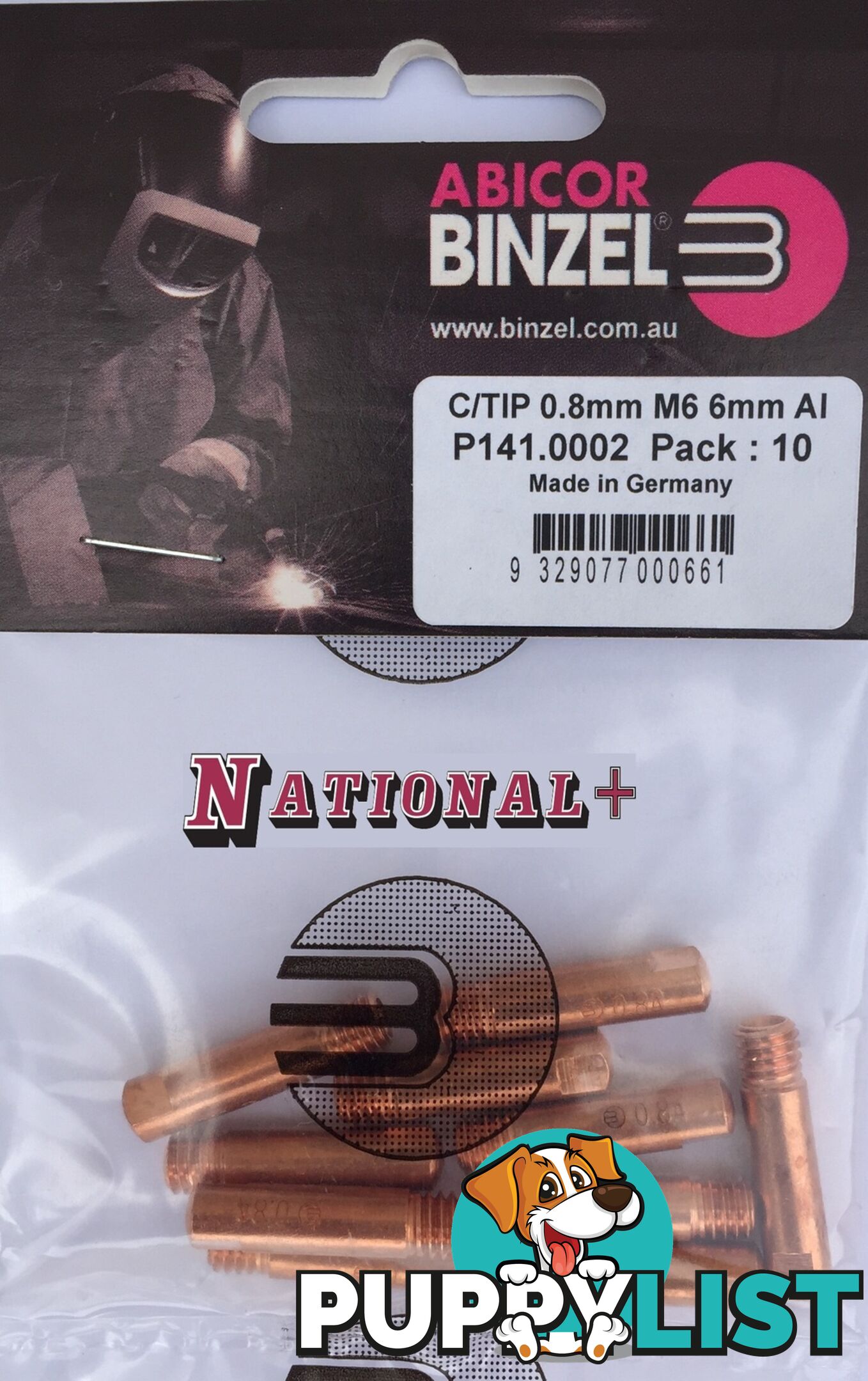 0.9mm Aluminium M6 6mm 25mm Binzel contact tip Pk:10 P141.0005