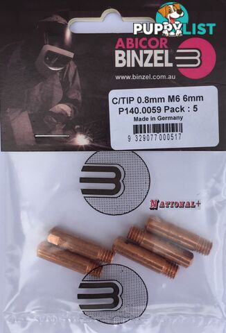 0.9mm Aluminium M6 6mm 25mm Binzel contact tip Pk:10 P141.0005