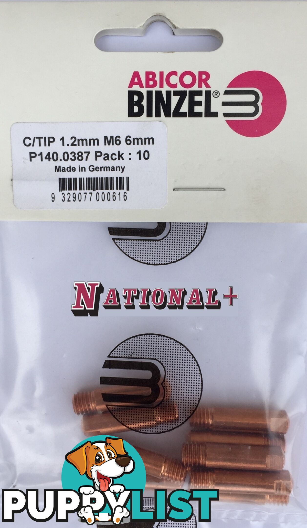 0.9mm Aluminium M6 6mm 25mm Binzel contact tip Pk:10 P141.0005