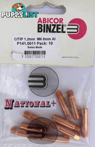 0.9mm Aluminium M6 6mm 25mm Binzel contact tip Pk:10 P141.0005