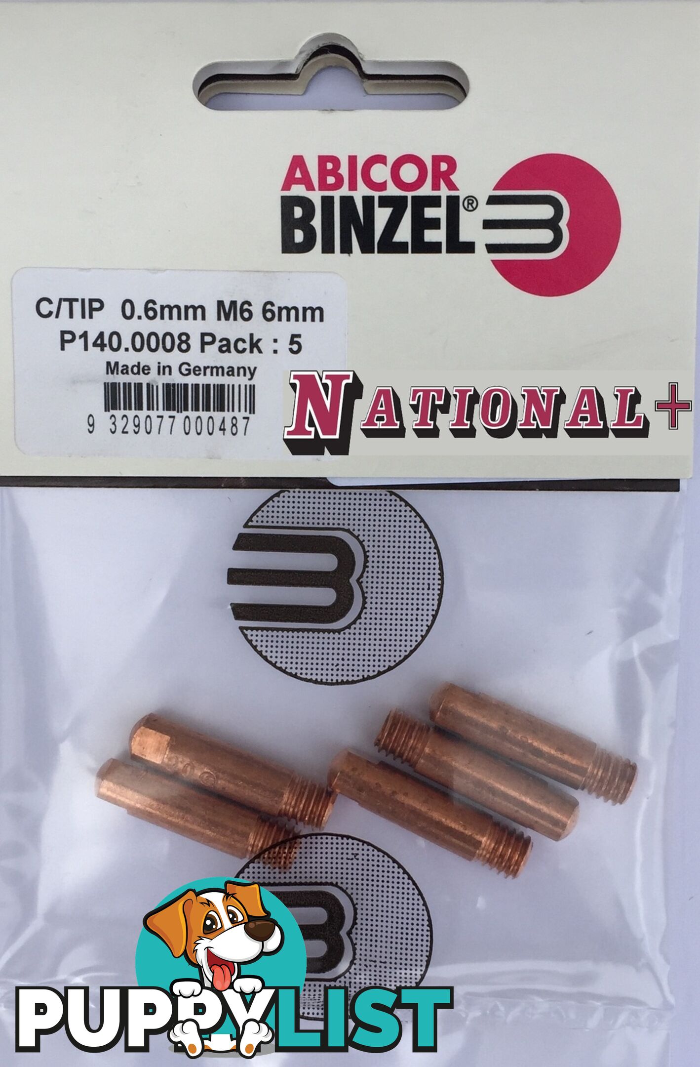 0.9mm Aluminium M6 6mm 25mm Binzel contact tip Pk:10 P141.0005