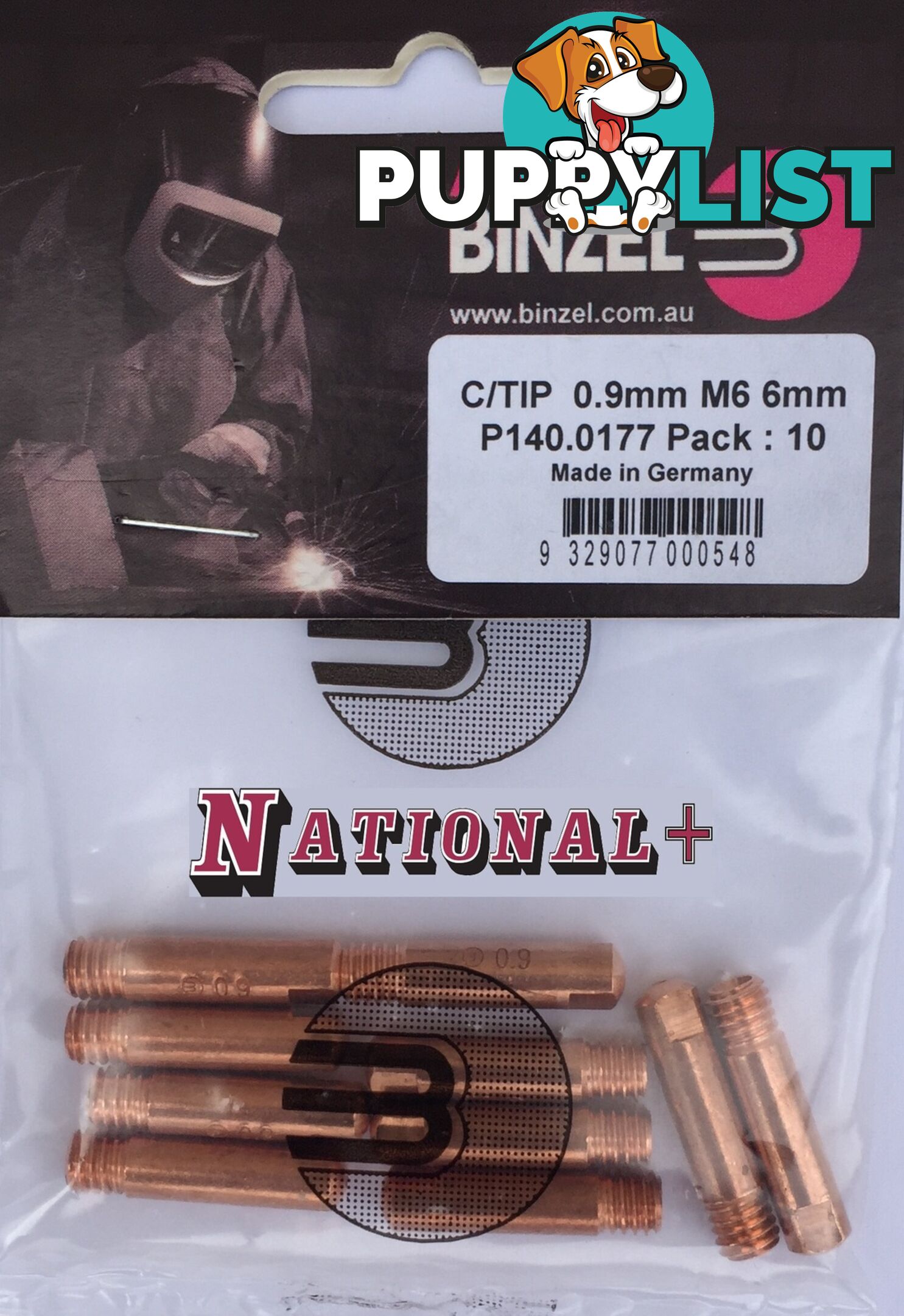 0.9mm Aluminium M6 6mm 25mm Binzel contact tip Pk:10 P141.0005