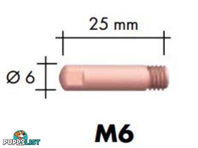 0.9mm Aluminium M6 6mm 25mm Binzel contact tip Pk:10 P141.0005