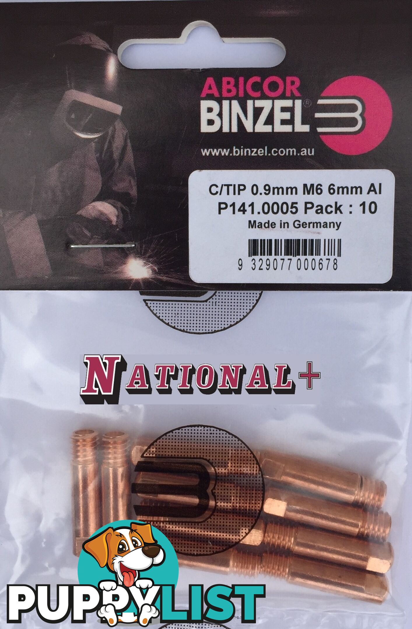 0.9mm Aluminium M6 6mm 25mm Binzel contact tip Pk:10 P141.0005