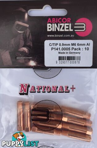 0.9mm Aluminium M6 6mm 25mm Binzel contact tip Pk:10 P141.0005