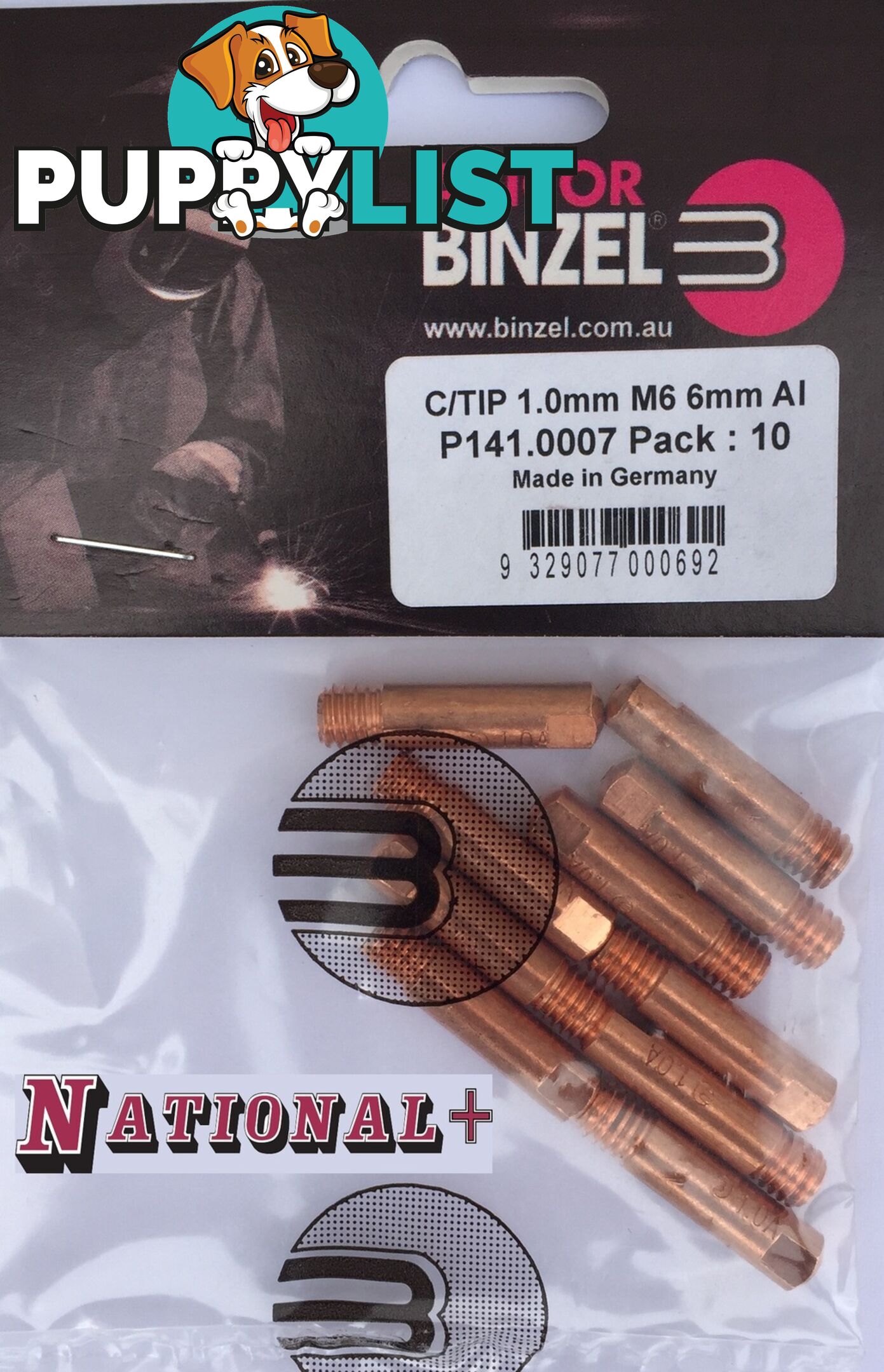 0.9mm Aluminium M6 6mm 25mm Binzel contact tip Pk:10 P141.0005