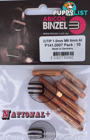 0.9mm Aluminium M6 6mm 25mm Binzel contact tip Pk:10 P141.0005