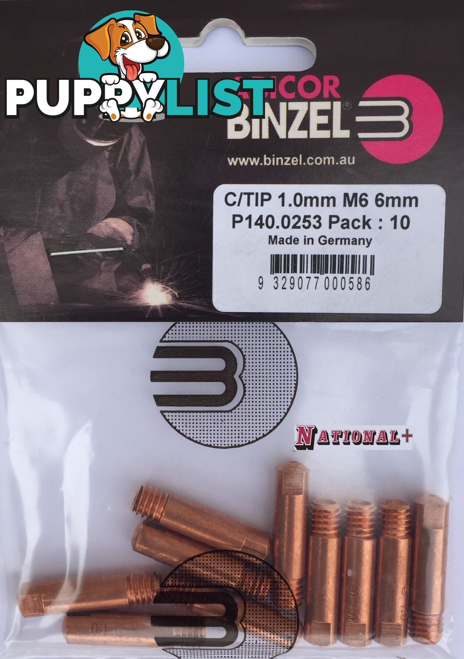 0.9mm Aluminium M6 6mm 25mm Binzel contact tip Pk:10 P141.0005