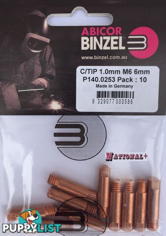 0.9mm Aluminium M6 6mm 25mm Binzel contact tip Pk:10 P141.0005